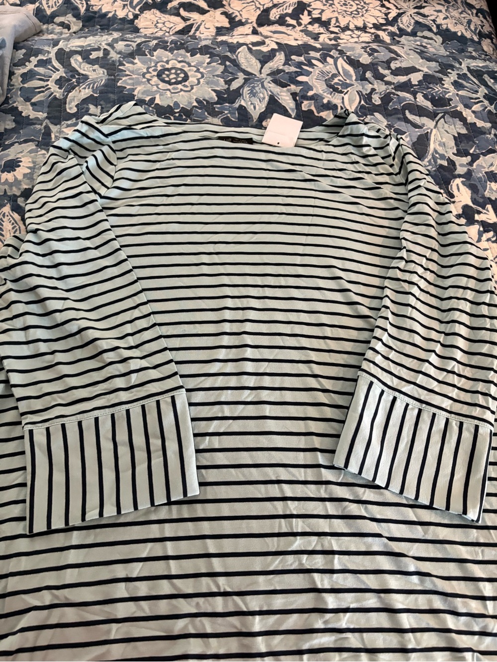 Striped Long Sleeve Top in Light Mint and Navy